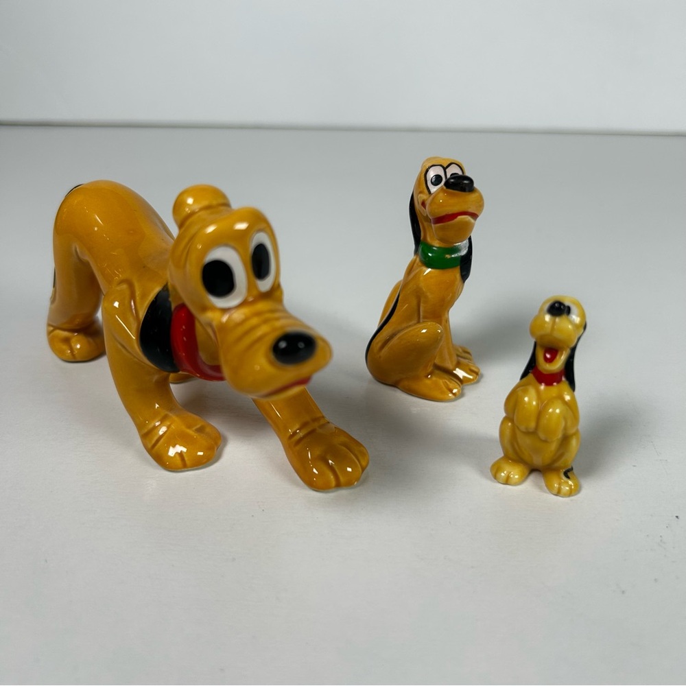 Vintage Walt Disney Productions Ceramic Pluto Dog Figurine Japan Lot Of 3